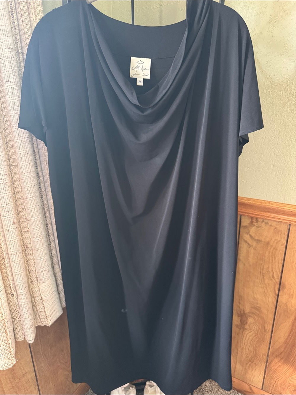 Sympli Black Cowl-Neck Midi Dress